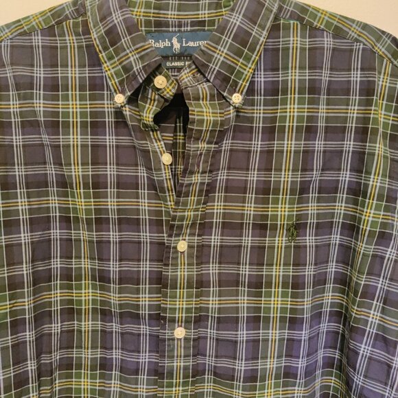 Mens Blue & Green Plaid Summer Weight Button Down Shirt Sz L 100% Cotton - Picture 3 of 3